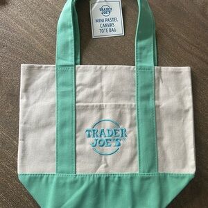 Trader Joe's Mini Pastel Canvas Tote Bag - Mint & Cream